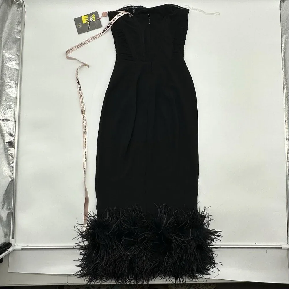 House of CB Black Feather Trim Midi Dress - Picture 8 of 13